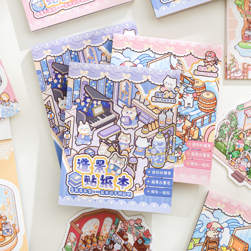 AliExpress 24pcs/bag zoo small class meow wow wonderland series scenery sticker book three-dimensional scene miniature sticker handbook DIY