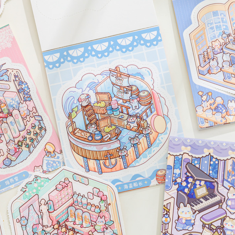 AliExpress 24pcs/bag zoo small class meow wow wonderland series scenery sticker book three-dimensional scene miniature sticker handbook DIY, view 2