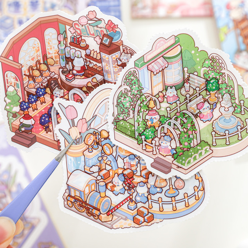 AliExpress 24pcs/bag zoo small class meow wow wonderland series scenery sticker book three-dimensional scene miniature sticker handbook DIY, view 3