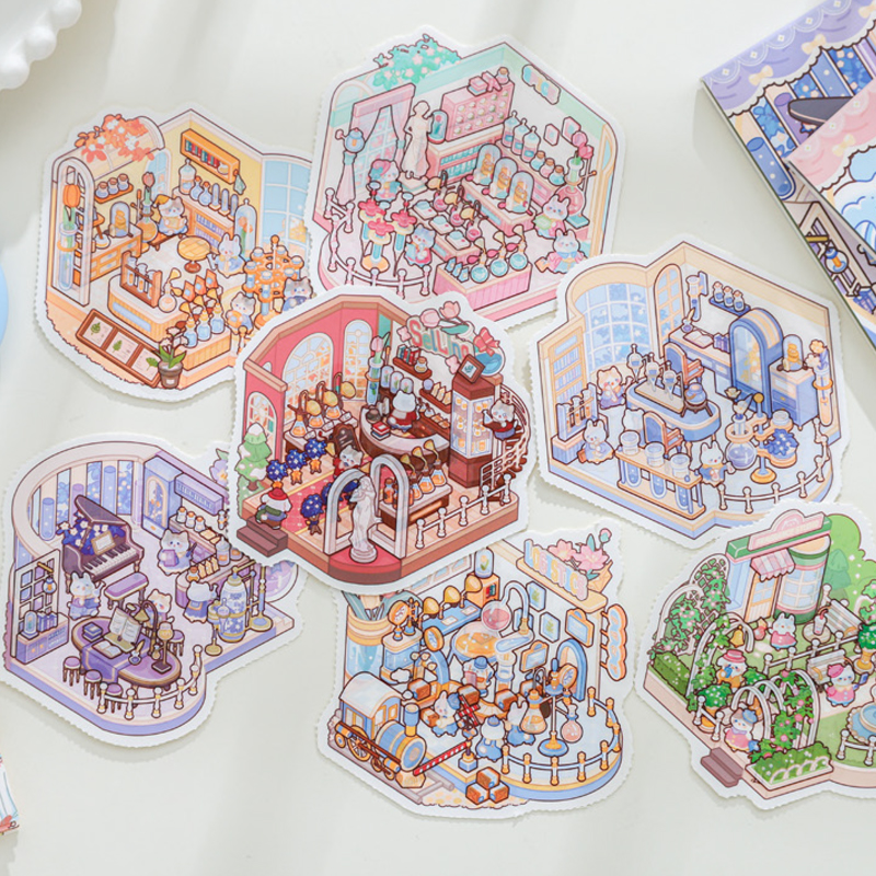 AliExpress 24pcs/bag zoo small class meow wow wonderland series scenery sticker book three-dimensional scene miniature sticker handbook DIY, view 4