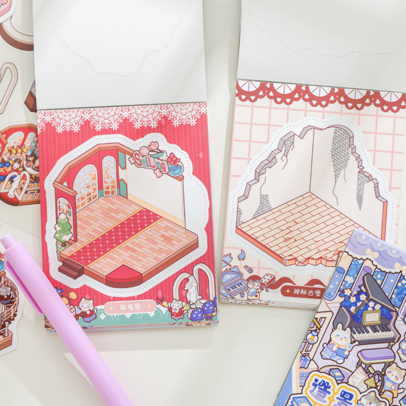 AliExpress 24pcs/bag zoo small class meow wow wonderland series scenery sticker book three-dimensional scene miniature sticker handbook DIY, view 5