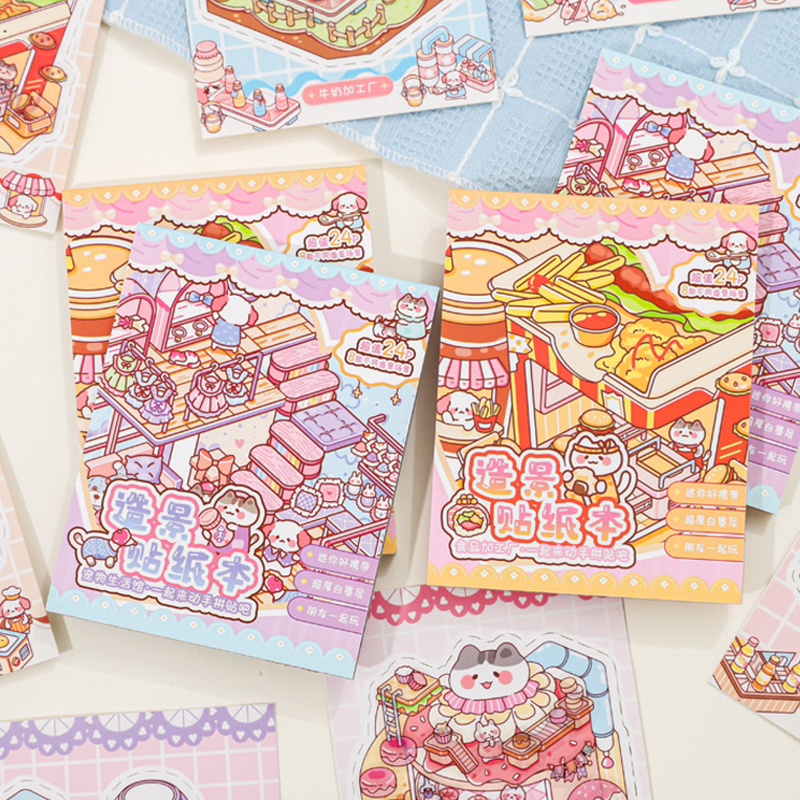 AliExpress 24pcs/bag zoo small class meow wow wonderland series scenery sticker book three-dimensional scene miniature sticker handbook DIY, view 6