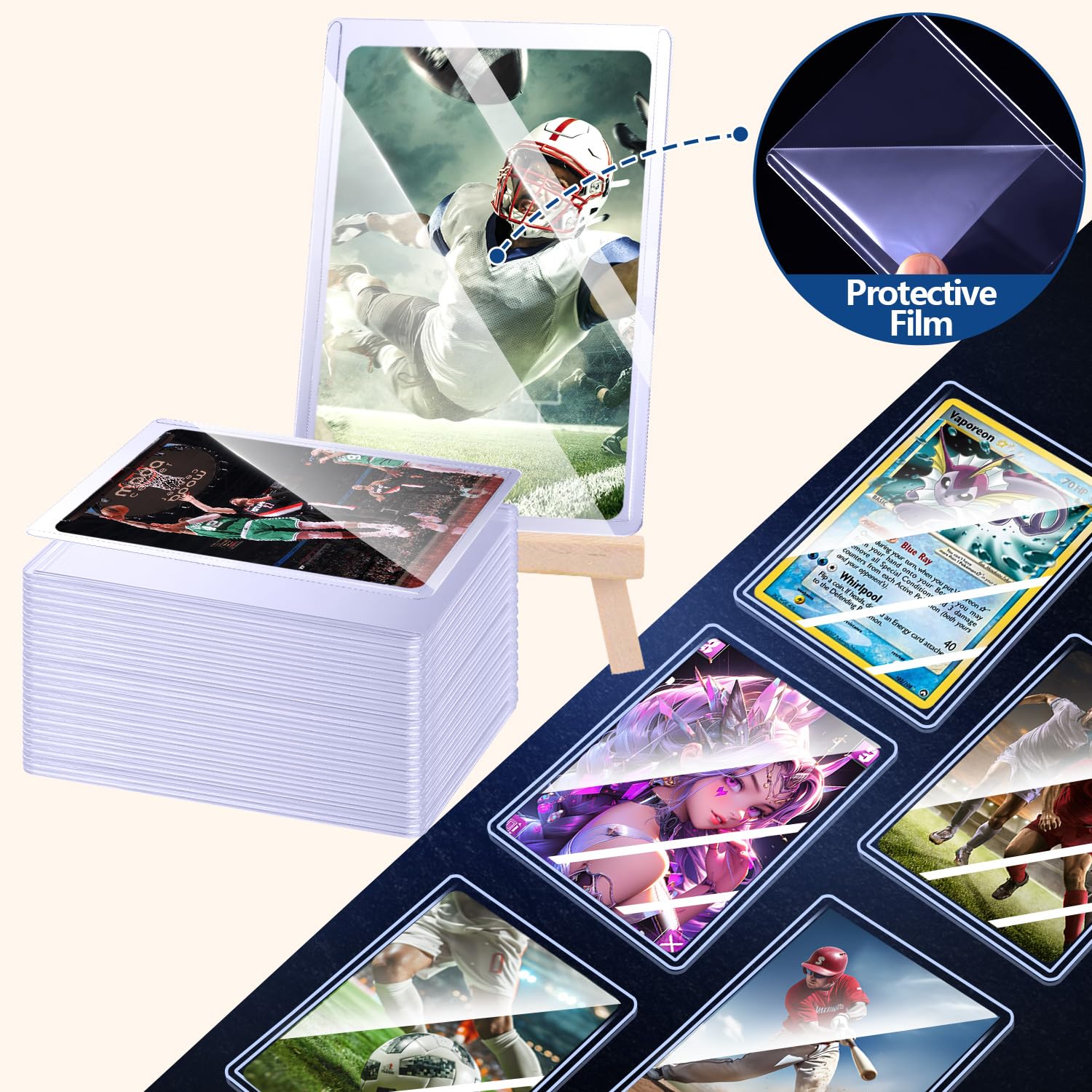 AliExpress 25-150pcs Hard Card Holdre With Protective Film Card Sleeves Anti Scratch Protector Fit For Yugioh PKM TCG Baseball Sports Cards, view 5