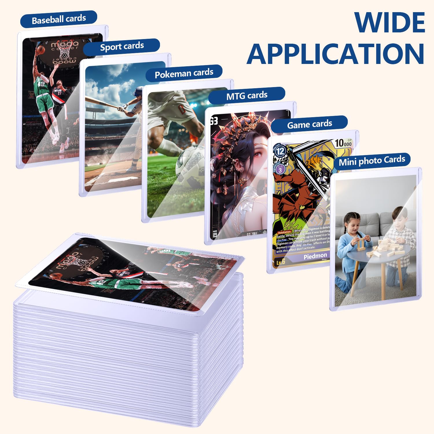 AliExpress 25-150pcs Hard Card Holdre With Protective Film Card Sleeves Anti Scratch Protector Fit For Yugioh PKM TCG Baseball Sports Cards, view 6