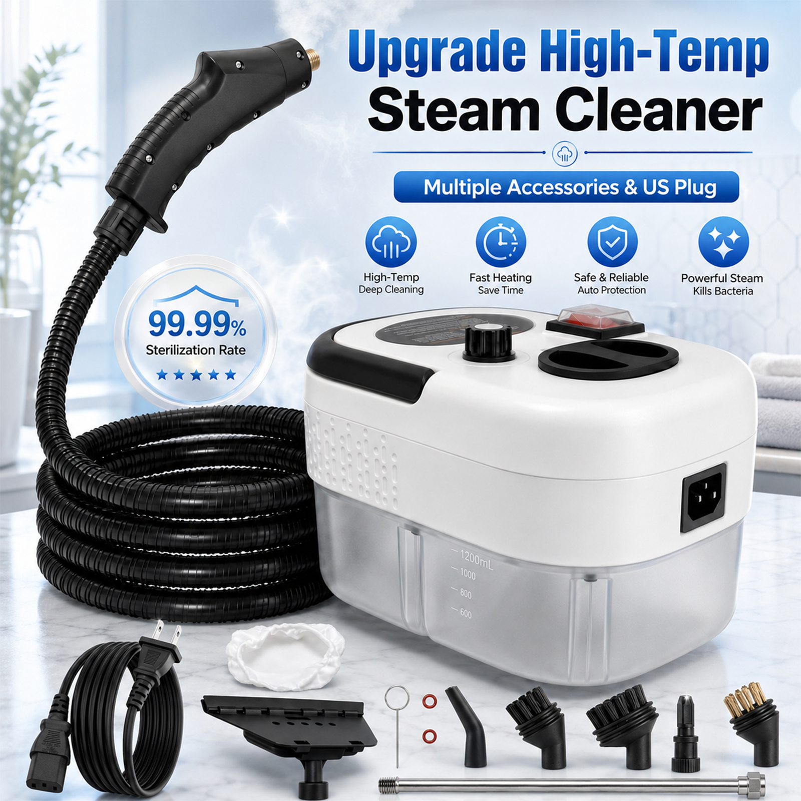 AliExpress 2500W High Temperature Steam Cleaner 110V Portable Handheld Steam Cleaning Machine With Multiple Accessories US Plug, view 2