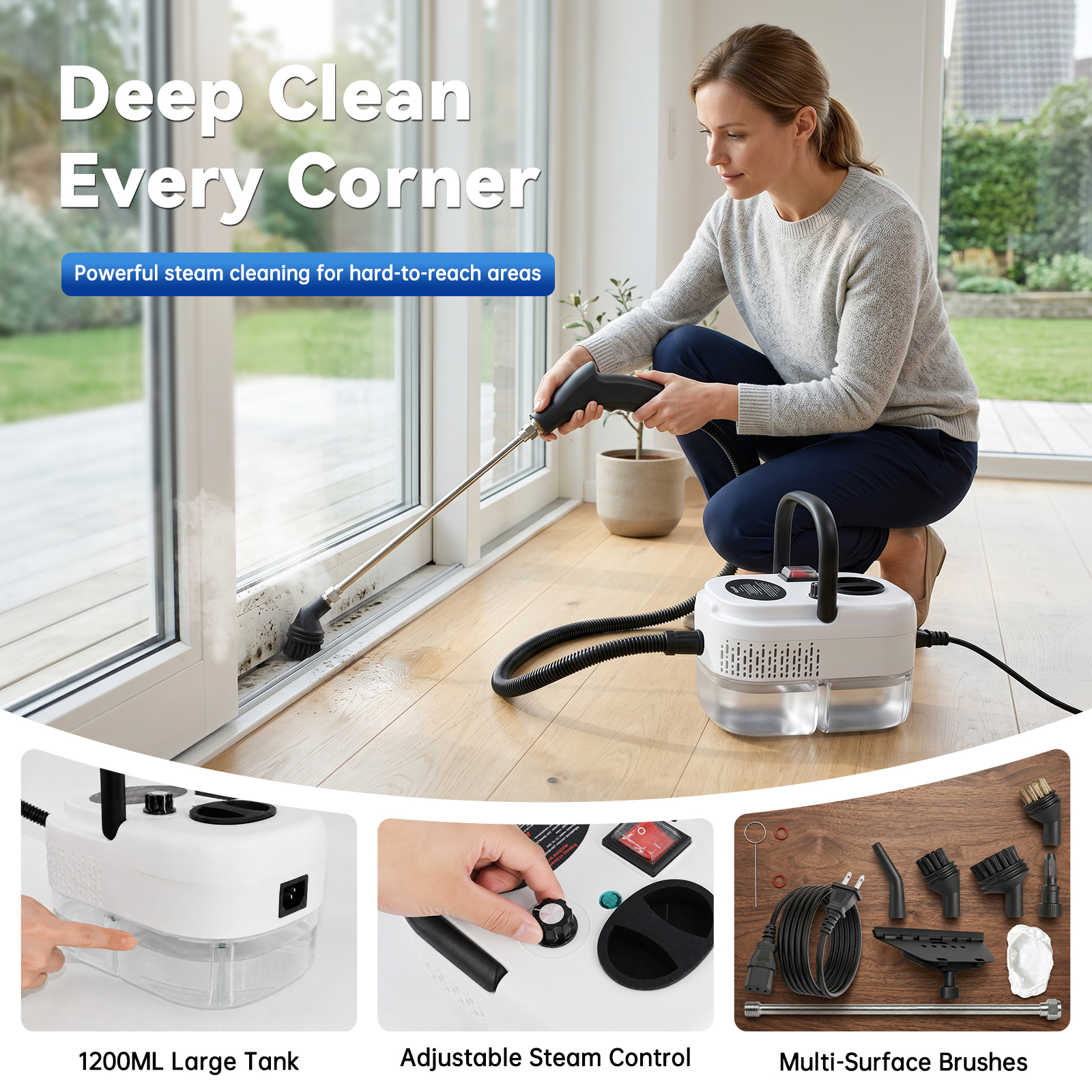 AliExpress 2500W High Temperature Steam Cleaner 110V Portable Handheld Steam Cleaning Machine With Multiple Accessories US Plug, view 3