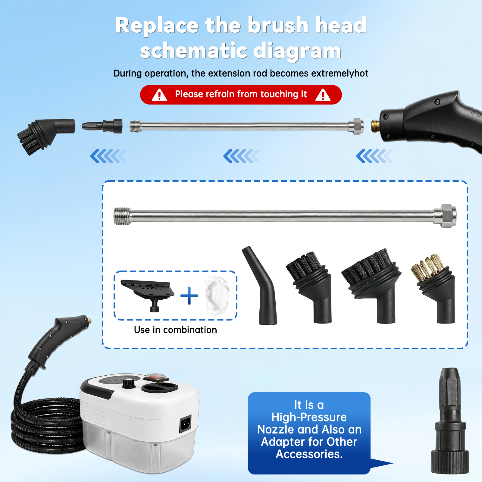 AliExpress 2500W High Temperature Steam Cleaner 110V Portable Handheld Steam Cleaning Machine With Multiple Accessories US Plug, view 6
