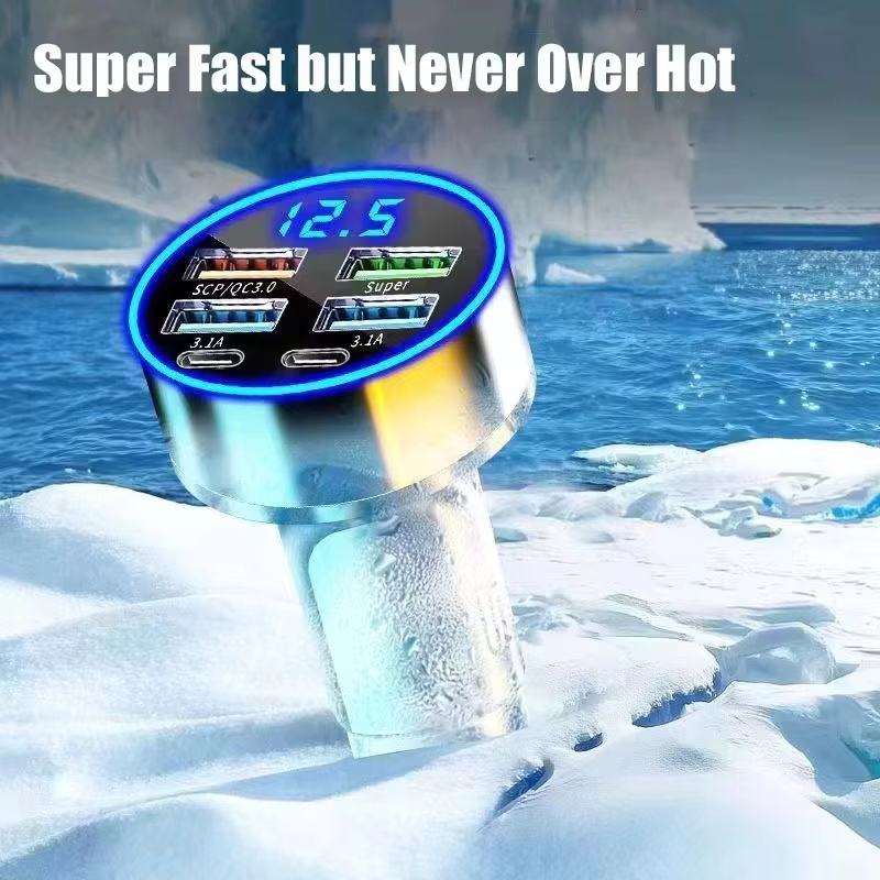 AliExpress 250W PD Car Charger QC3.0 Fast Charge One to Six Car Cigarette Lighter Plug 5 Port Car Charger Flash Charge with Digital Display, view 4