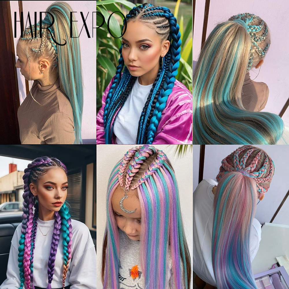 AliExpress 26Inch Easy Braids Hair Synthetic Colourful Pre Stretched Braiding Hair Extensions Jumbo Braids Ombre Yaki Long Straight Hair, view 2