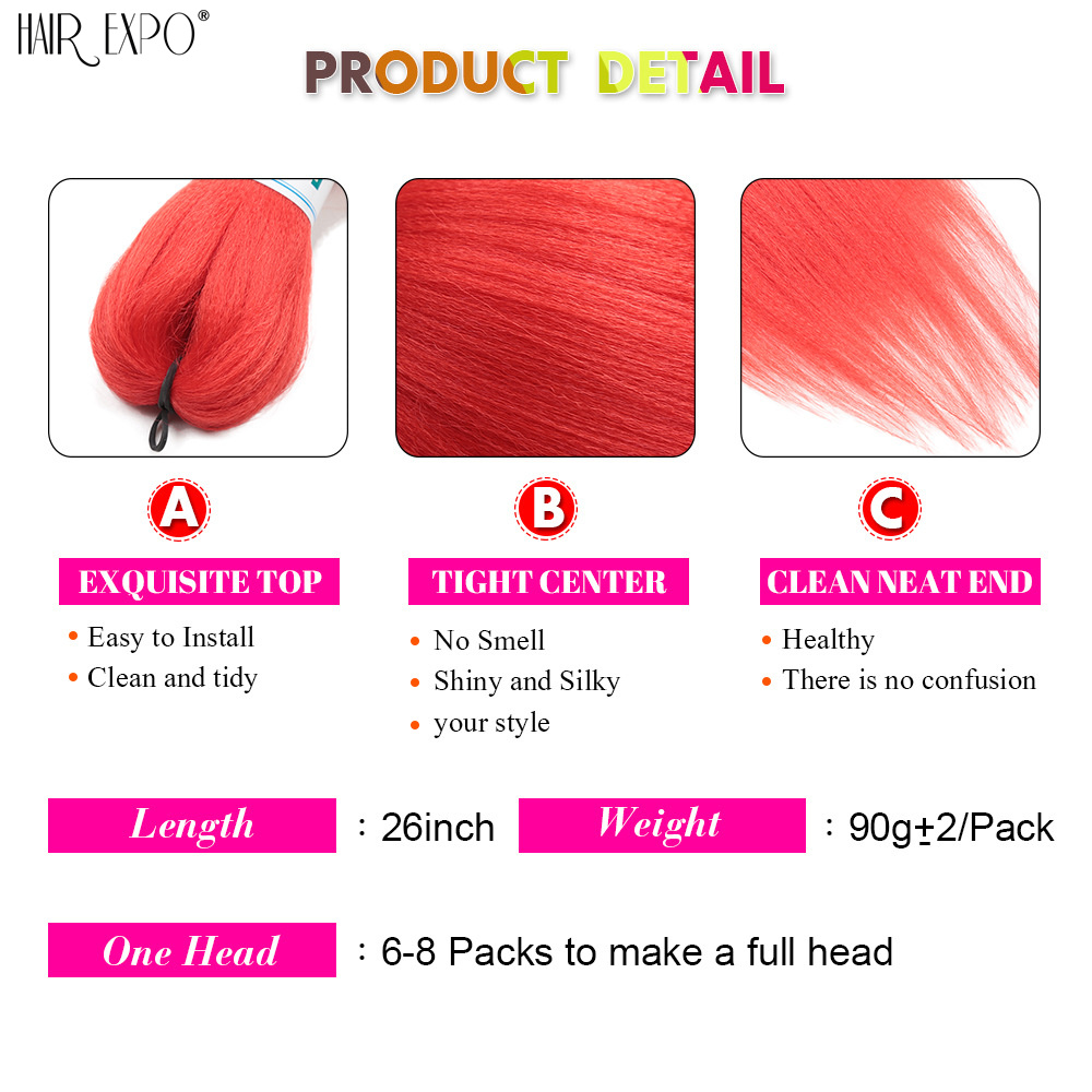 AliExpress 26Inch Easy Braids Hair Synthetic Colourful Pre Stretched Braiding Hair Extensions Jumbo Braids Ombre Yaki Long Straight Hair, view 4