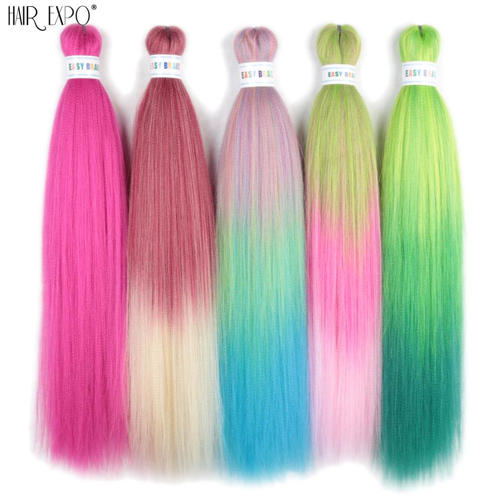 AliExpress 26Inch Easy Braids Hair Synthetic Colourful Pre Stretched Braiding Hair Extensions Jumbo Braids Ombre Yaki Long Straight Hair, view 5