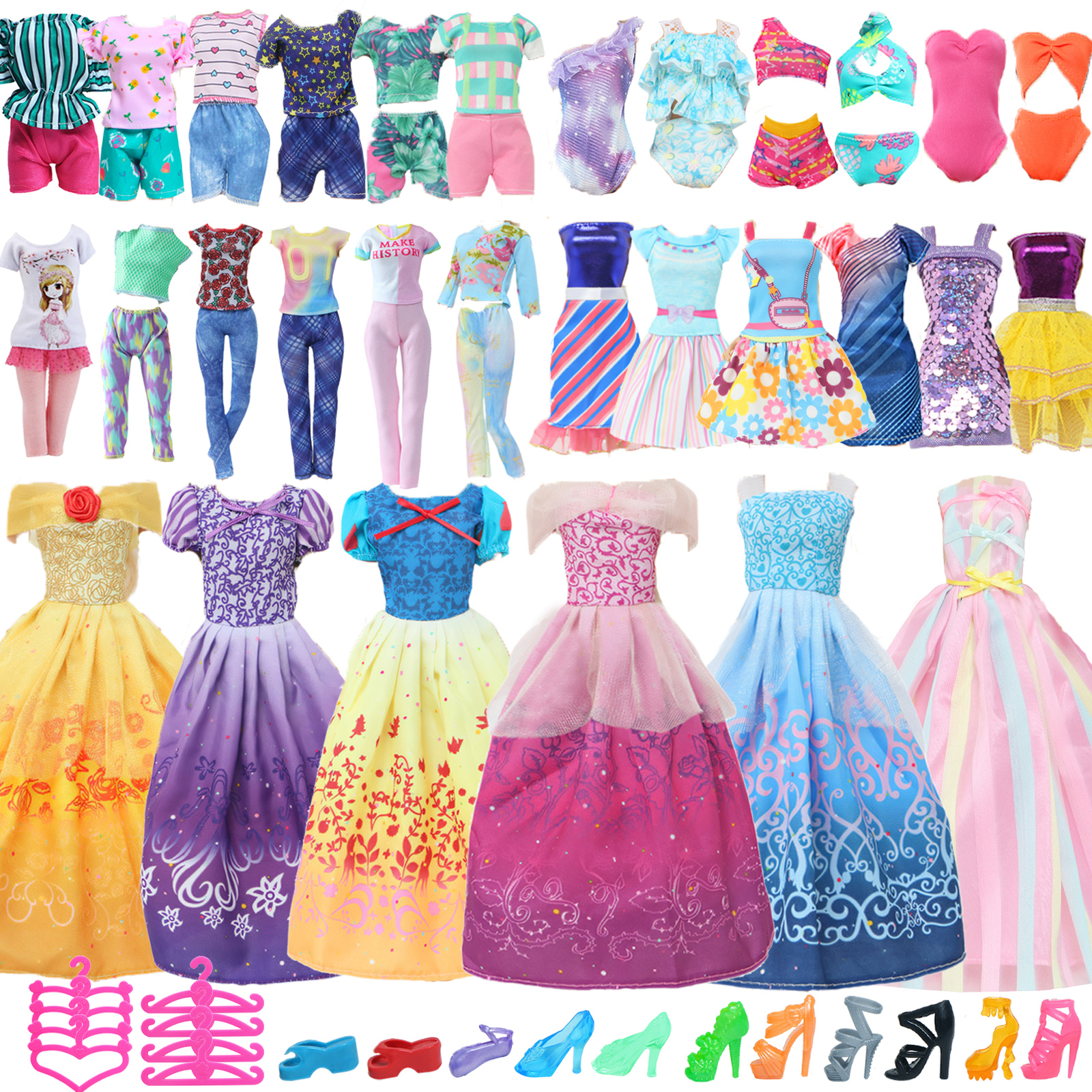 AliExpress 27 Pcs Doll Clothes and Accessories for 11.5 Inch Doll Random 1 Princess Dress 2 Daily Dress 2 Suit 2 Swimsuit 10 Shoe 10 Hanger