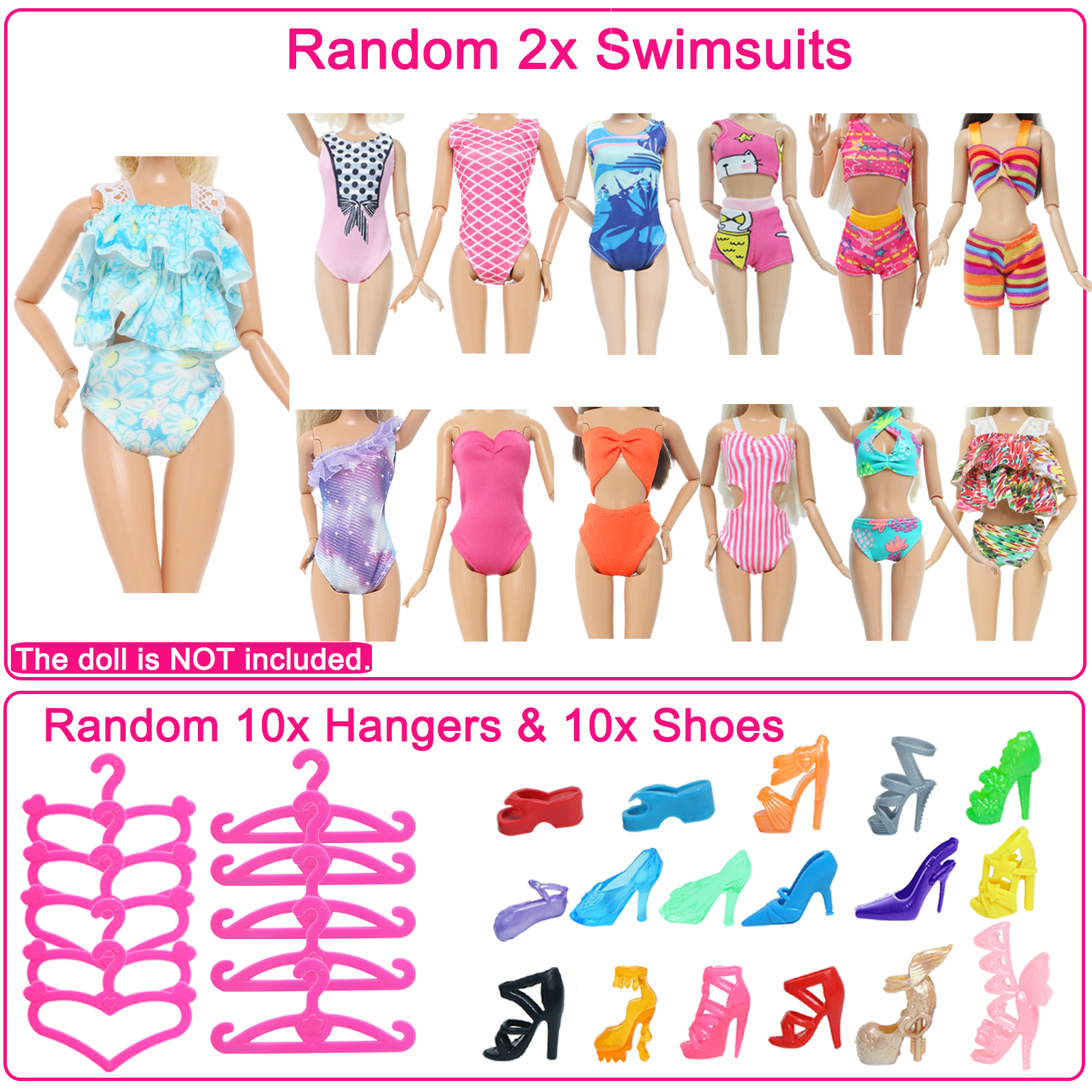 AliExpress 27 Pcs Doll Clothes and Accessories for 11.5 Inch Doll Random 1 Princess Dress 2 Daily Dress 2 Suit 2 Swimsuit 10 Shoe 10 Hanger, view 5