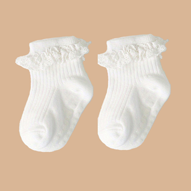 AliExpress 2pairs/lot Children's non slip socks for infants and young children 0-6 months girls' solid colored lace socks baby floor socks, view 6