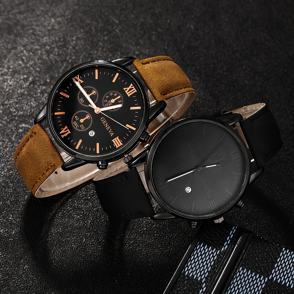 AliExpress Men's Leather Strap Quartz Watch Gift Set, view 6
