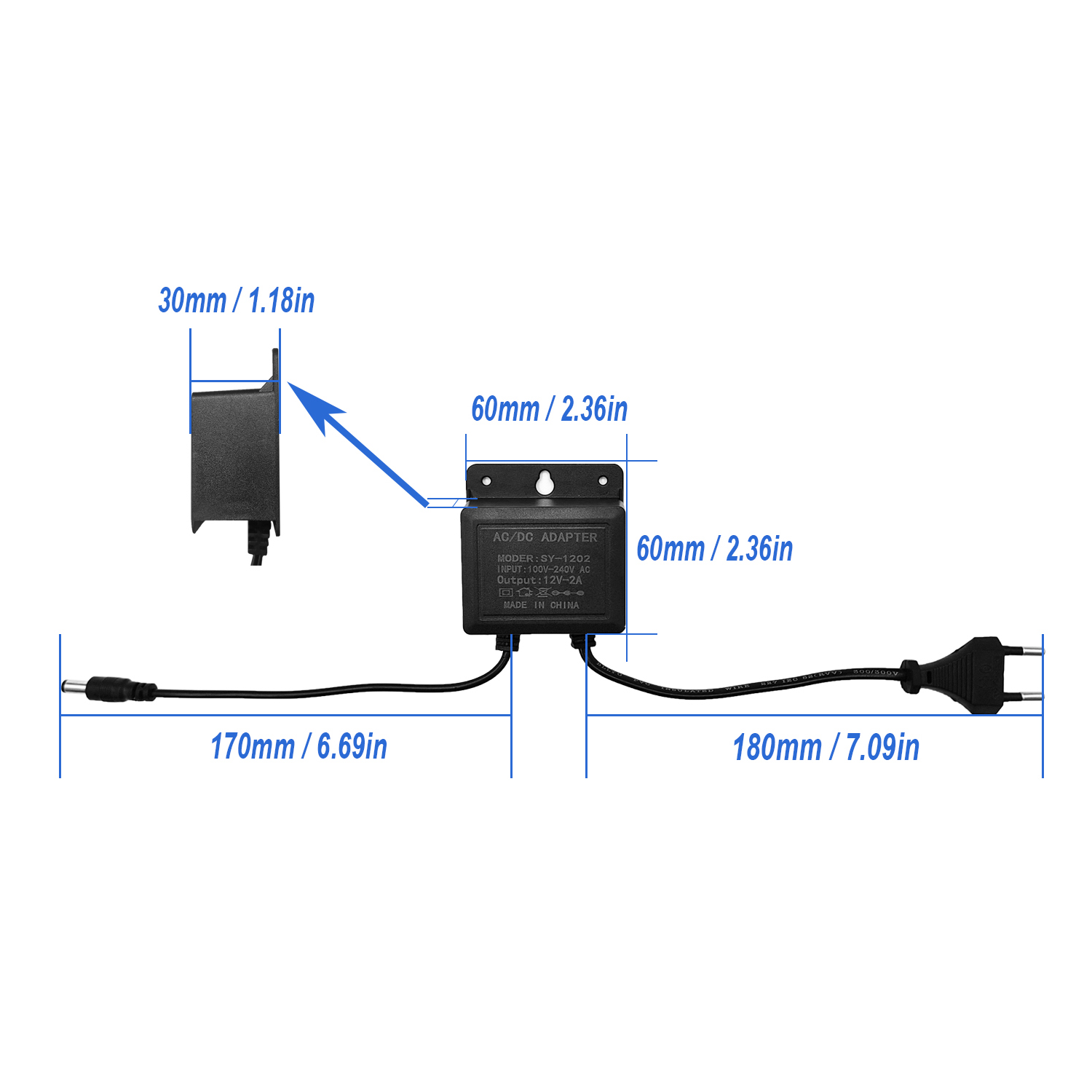 AliExpress 2pcs DC12V 2A EU Plug Power Adapter Waterproof Black For CCTV Security Surveillance AHD Camera Charger NVR DVR Input AC100V-240V, view 2