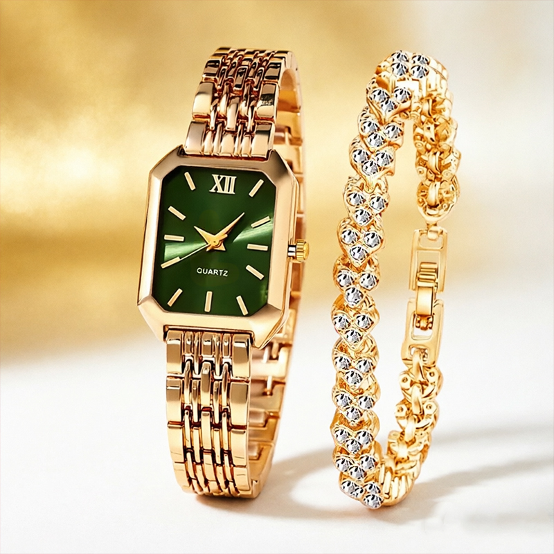 AliExpress Women's Rectangular Quartz Watch Set with Love Bracelet, view 3