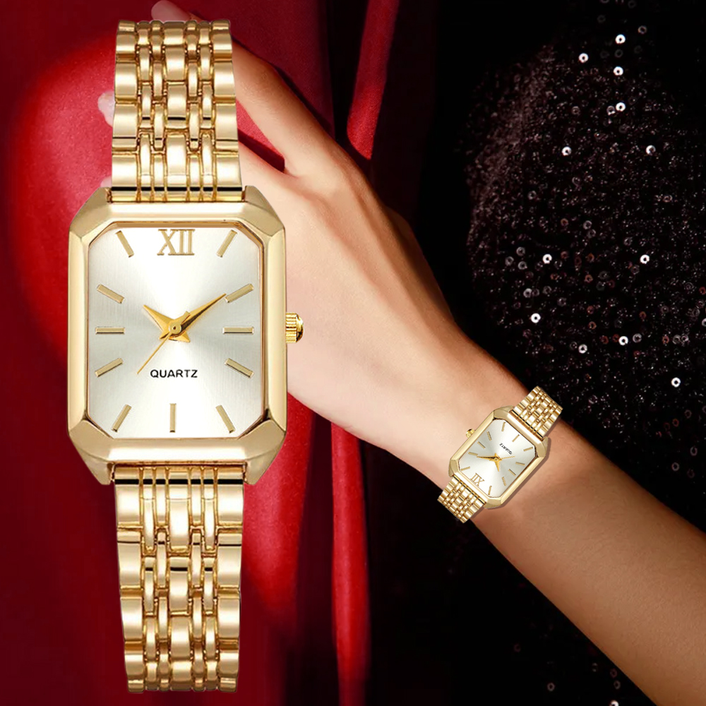 AliExpress Women's Rectangular Quartz Watch Set with Love Bracelet, view 4
