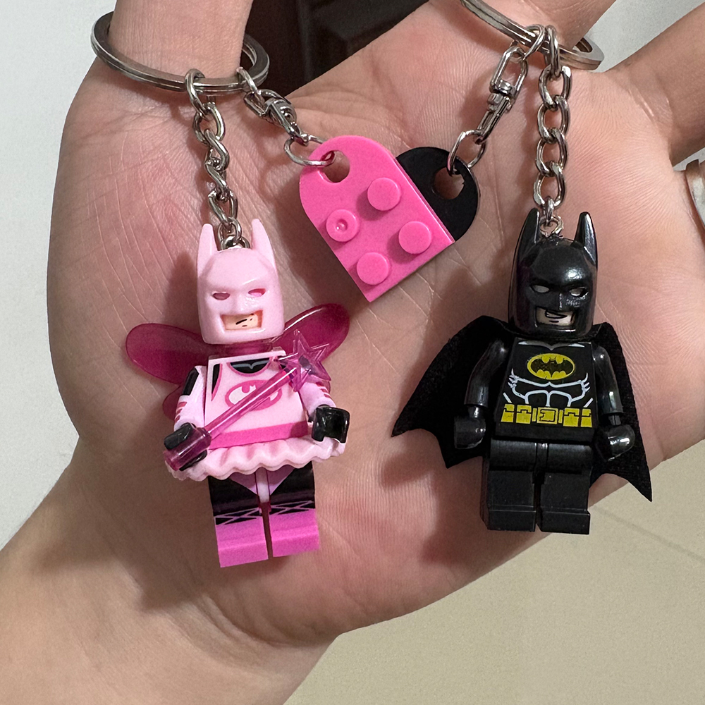 AliExpress 2pcs Handmade 3D Fairy Star Bat Couple Keychain Pink Black Block Splicing Heart Shape Keyring Backpack Key Pendant  Props Gift