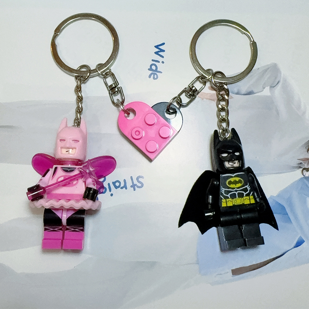 AliExpress 2pcs Handmade 3D Fairy Star Bat Couple Keychain Pink Black Block Splicing Heart Shape Keyring Backpack Key Pendant  Props Gift, view 2