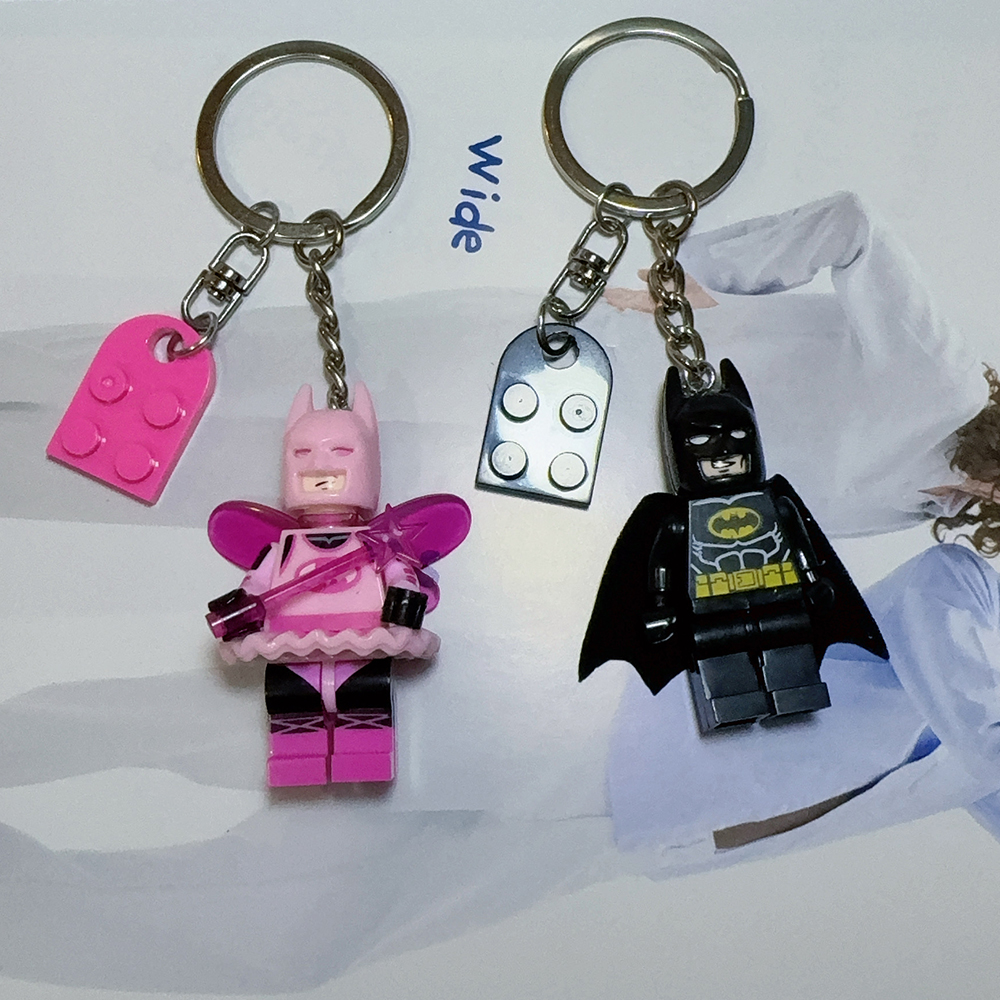 AliExpress 2pcs Handmade 3D Fairy Star Bat Couple Keychain Pink Black Block Splicing Heart Shape Keyring Backpack Key Pendant  Props Gift, view 5