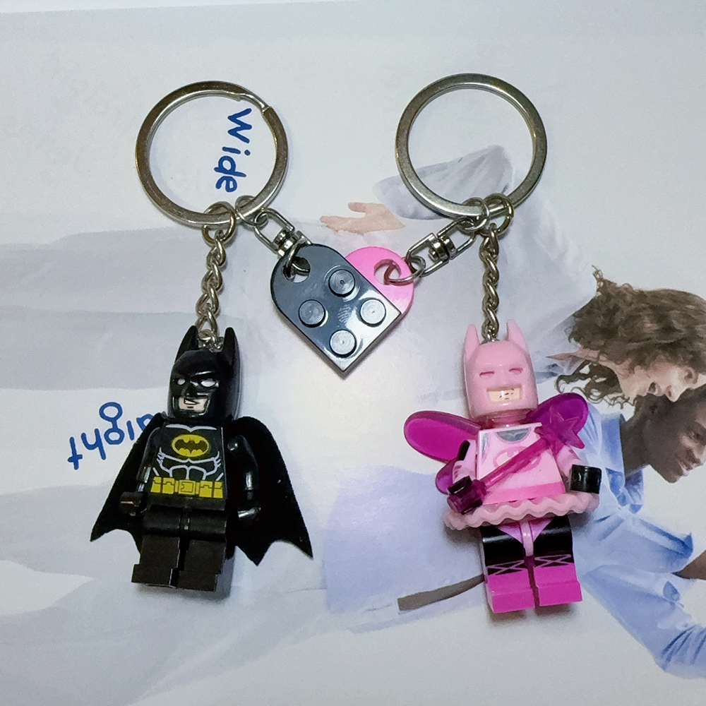 AliExpress 2pcs Handmade 3D Fairy Star Bat Couple Keychain Pink Black Block Splicing Heart Shape Keyring Backpack Key Pendant  Props Gift, view 6