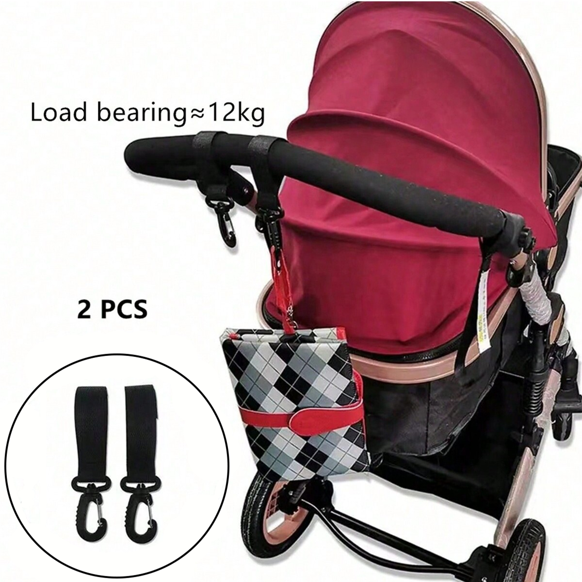 AliExpress 2pcs PU Leather Baby Bag Stroller Hook Pram Rotate 360 Degree Rotatable Cart Organizer Pram Hook Crochet Stroller Accessories, view 2