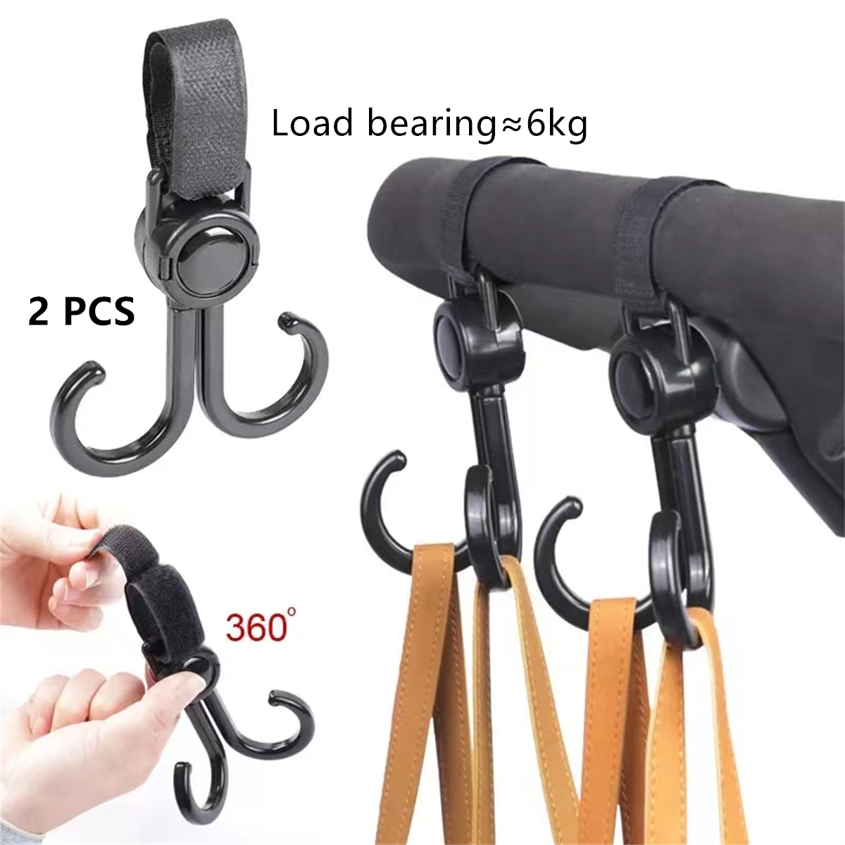 AliExpress 2pcs PU Leather Baby Bag Stroller Hook Pram Rotate 360 Degree Rotatable Cart Organizer Pram Hook Crochet Stroller Accessories, view 5