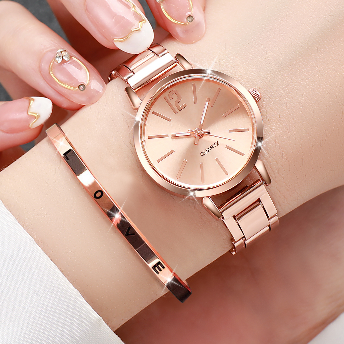 AliExpress Women's Open Cuff Bracelet Watch Set (2-Piece), view 3