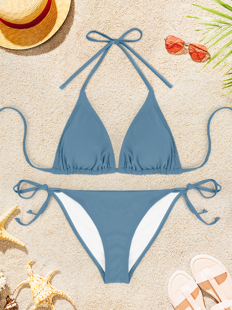 AliExpress 2Pcs Sexy Bikini Swimsuit For Women Solid Color Swimwear Summer Bathing Suits Females Backless Beachwear Halter Swimwear, view 5