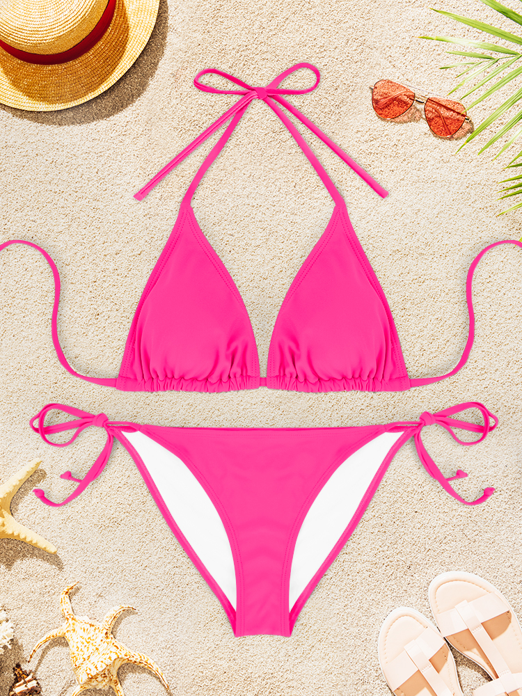 AliExpress 2Pcs Sexy Bikini Swimsuit For Women Solid Color Swimwear Summer Bathing Suits Females Backless Beachwear Halter Swimwear, view 6