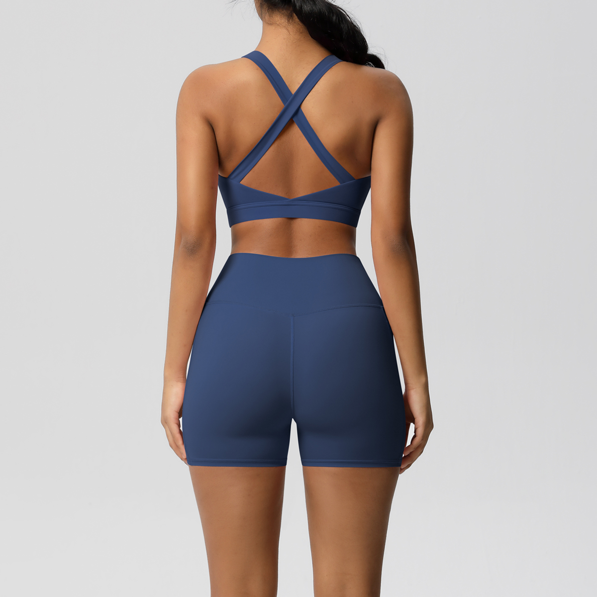 AliExpress 2PCS Sportswear With Pocketed Yoga Set Gym Clothes Yoga Suits For Women Tracksuits Sports Shorts Crossover Bra Gym Leggings, view 2
