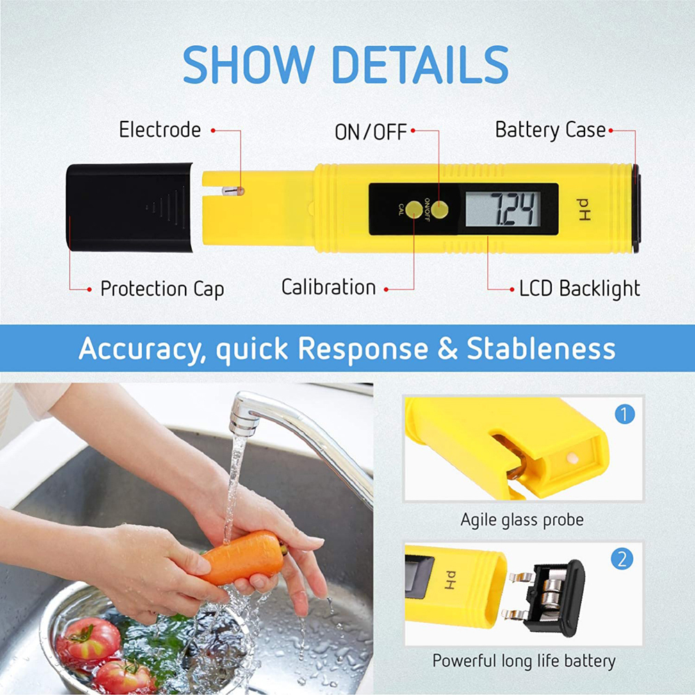 AliExpress 2pcs TDS PH Meter Digital Water Tester 0.01ph High Accuracy PH Meter 0-9990ppm Temperature TEMP PPM Tester, view 3
