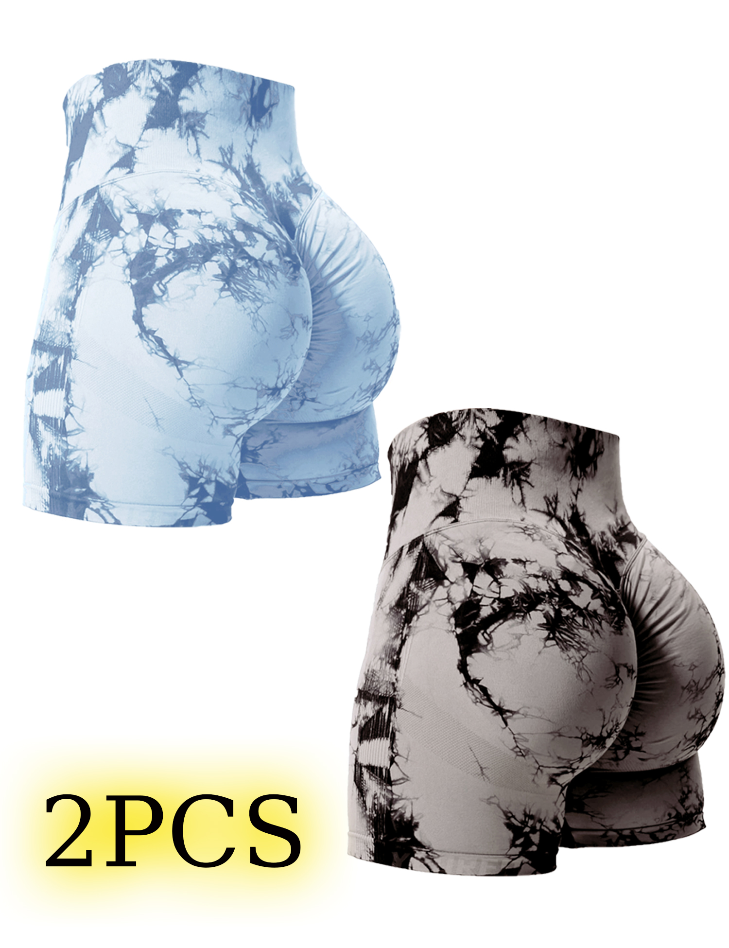 AliExpress 2PCS Tie Dye Butt Lifting Sexy Gym Shorts Woman Skinny Stretch High Waist Sport Shorts Casual Seamless