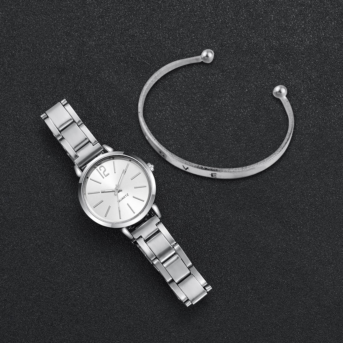 AliExpress Women's Gold Steel Quartz Watch and Cuff Set, view 5
