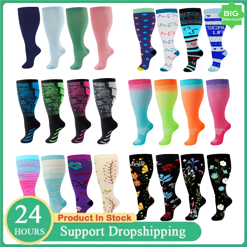 AliExpress 2XL-4XL Plus Size Compression Socks for Women Men 20-30 MMHg Wide Calf Extra Large Knee High Flight Sock for Circulation Support