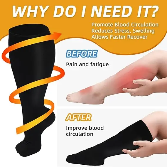 AliExpress 2XL-4XL Plus Size Compression Socks for Women Men 20-30 MMHg Wide Calf Extra Large Knee High Flight Sock for Circulation Support, view 2