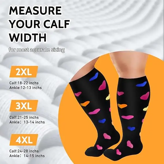 AliExpress 2XL-4XL Plus Size Compression Socks for Women Men 20-30 MMHg Wide Calf Extra Large Knee High Flight Sock for Circulation Support, view 5