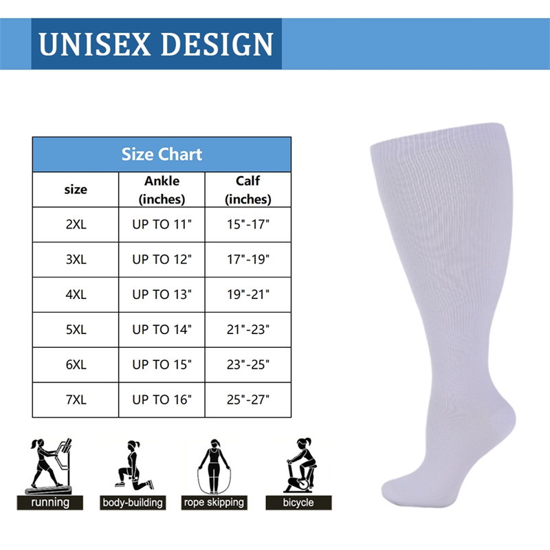 AliExpress 2XL-7XL Plus Size Compression Socks Solid Color Women Men Sports Running Yoga Extra Size Fat Sock for Sports Fitness Weight Loss, view 2