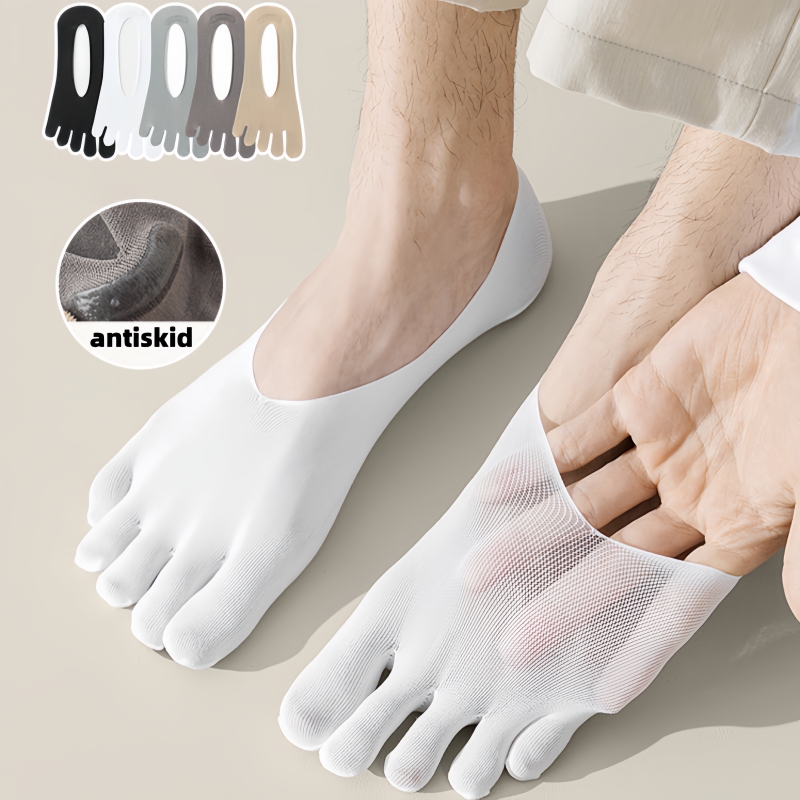 AliExpress 3/5 Pairs Men's Five-Toe Socks, Split-Toe Socks, Low Cut Invisible No-Show Socks, Silicone Non-Slip, Thin Socks for Summer