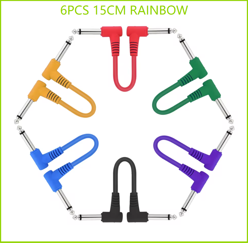 AliExpress 3/6 Pack 6In Guitar Patch Cables,Black/Colorful Guitar Pedal Cable Effect Cable Cord,1/4"inch TS Right Angle Guitar Patch Cable, view 2