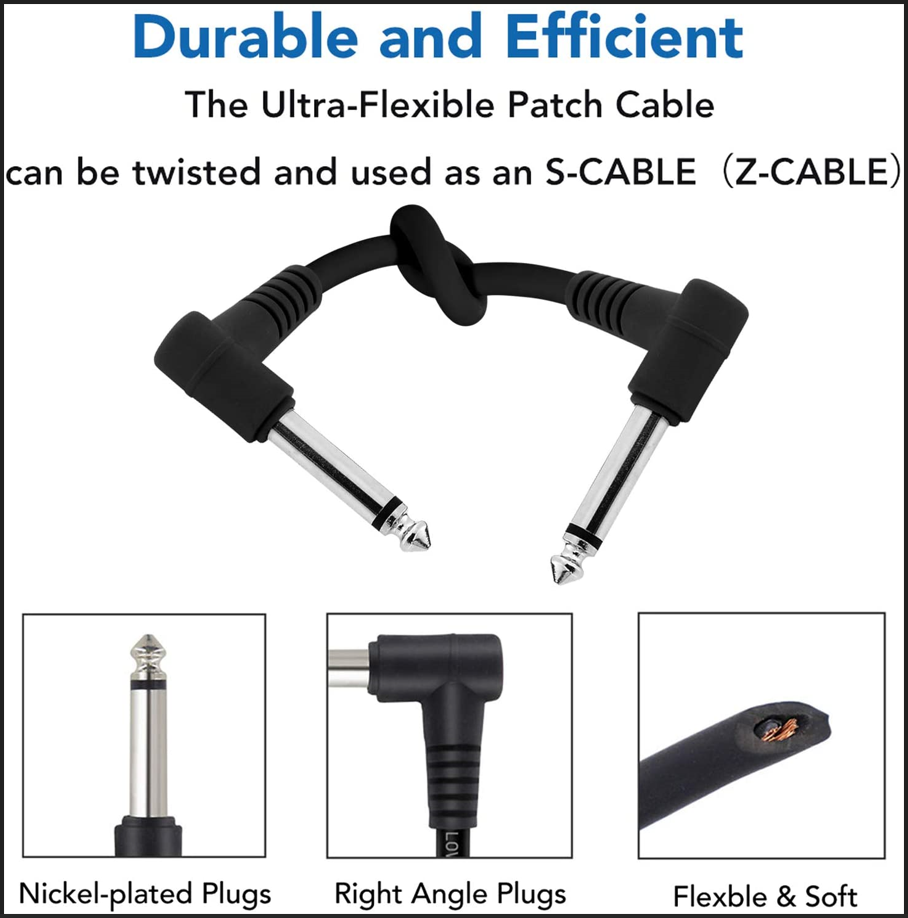 AliExpress 3/6 Pack 6In Guitar Patch Cables,Black/Colorful Guitar Pedal Cable Effect Cable Cord,1/4"inch TS Right Angle Guitar Patch Cable, view 4