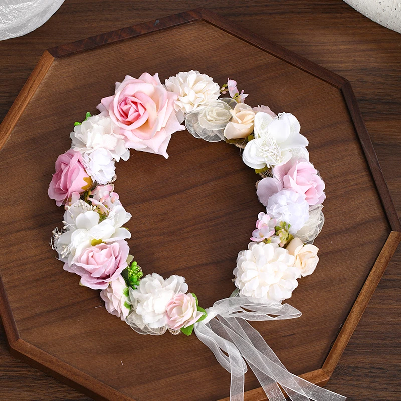 AliExpress 3 Design Artificial Flower Wreath Bride Women Flower Crown Hair Band Wedding Floral Headband Garland Ribbon Girl Hair Accessorie, view 3