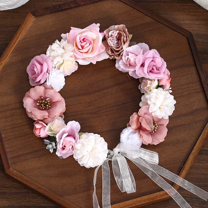 AliExpress 3 Design Artificial Flower Wreath Bride Women Flower Crown Hair Band Wedding Floral Headband Garland Ribbon Girl Hair Accessorie, view 4
