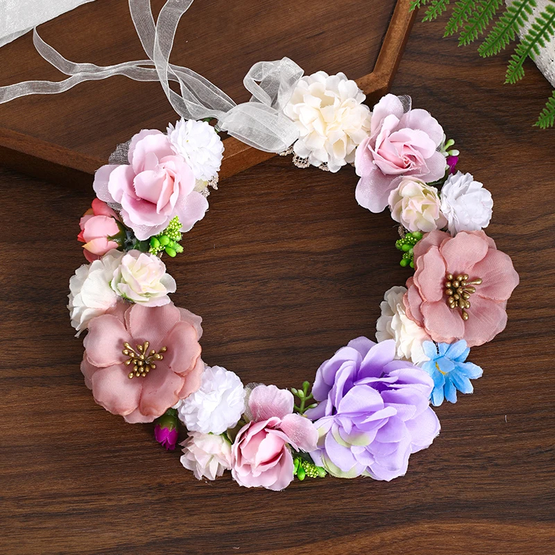AliExpress 3 Design Artificial Flower Wreath Bride Women Flower Crown Hair Band Wedding Floral Headband Garland Ribbon Girl Hair Accessorie, view 6