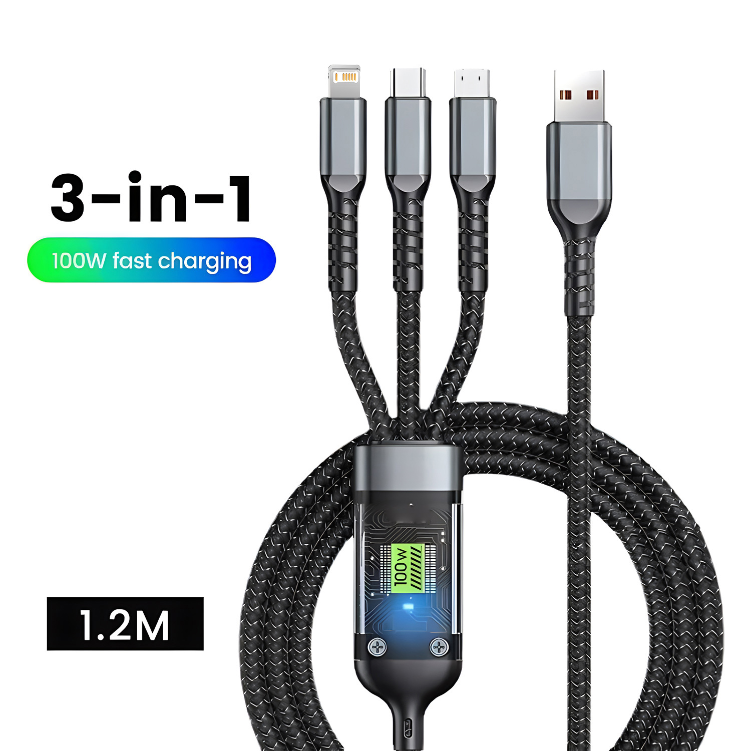 AliExpress 3-in-1 100W USB-A Fast Charging Cable, view 2