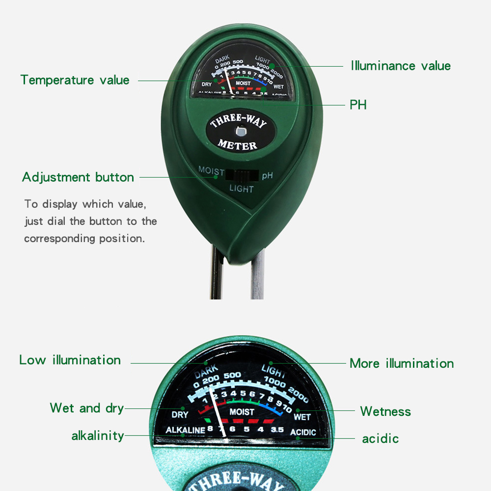 AliExpress 3 in 1 Soil PH Meter sunlight Moisture Sensor for Garden Flowers Plants Acidity Humidity Monitor Detector Easy Use Testing Tool, view 5