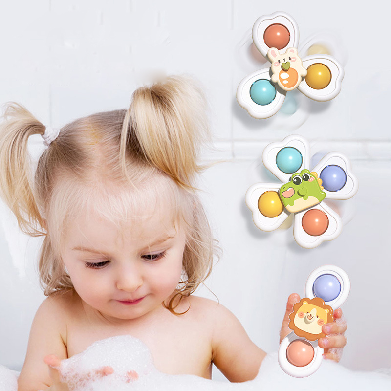 AliExpress 3 in 1 Suction Cups Spinning Top Toy For Baby Game Infant Teether Relief Stress Educational Rotating Rattle Bath Toys For Kids