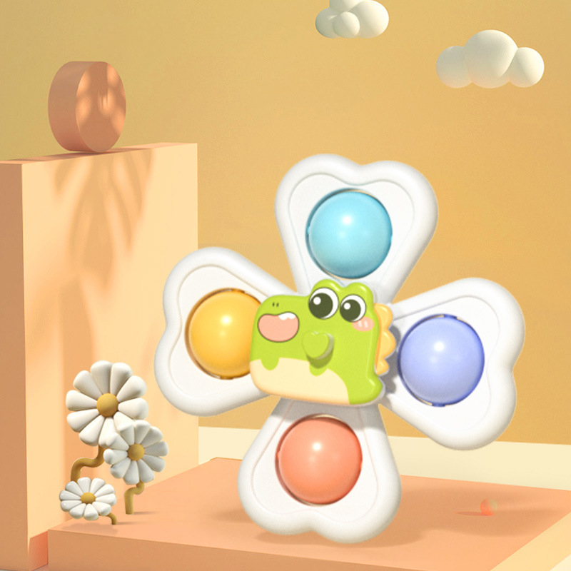 AliExpress 3 in 1 Suction Cups Spinning Top Toy For Baby Game Infant Teether Relief Stress Educational Rotating Rattle Bath Toys For Kids, view 3