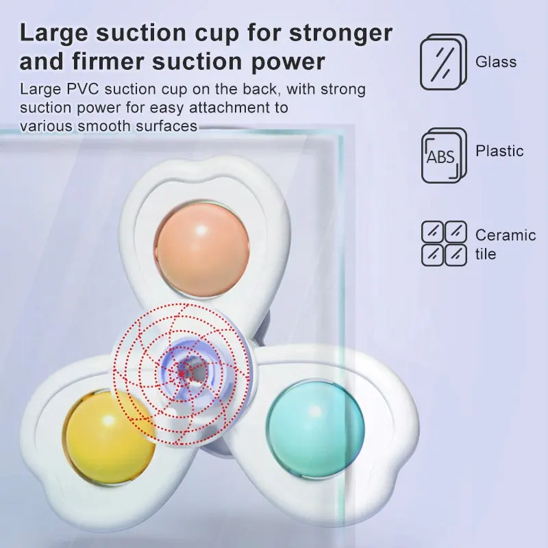AliExpress 3 in 1 Suction Cups Spinning Top Toy For Baby Game Infant Teether Relief Stress Educational Rotating Rattle Bath Toys For Kids, view 4